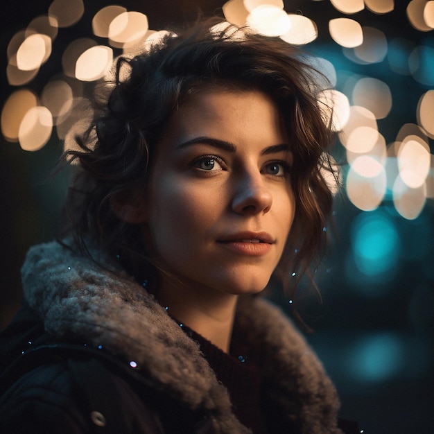 Retrato de pessoa real natural e close-up de uma menina ou mulher fora da natureza ou de uma floresta Rosto artístico, bonito ou bonito gerado por IA