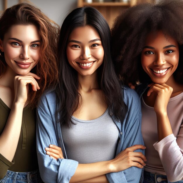 Retrato de pessoas multiétnicas felizes grupo jovem de amigos diversidade equidade e conceito de pertencimento