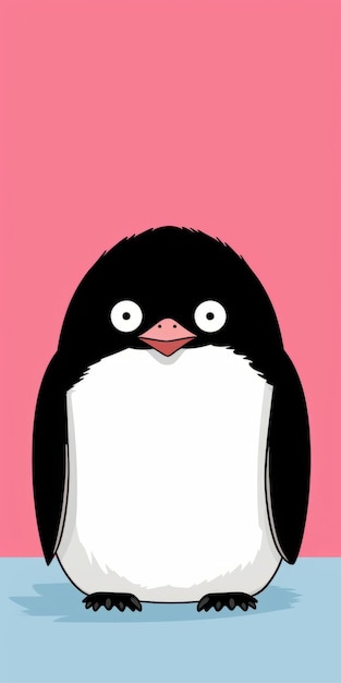 Retrato de pinguim estilo mangá expressivo em fundo rosa