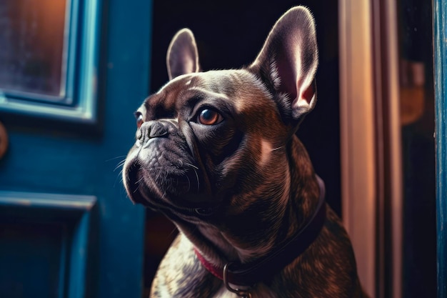 Retrato de publicidade ao ar livre de bulldog para manejador de cão veterinário cão caminhando IA generativa