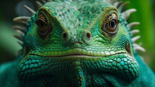 Foto retrato de réptil animal verde iguana lagarto natureza closeup vida selvagem escala ia gerativa