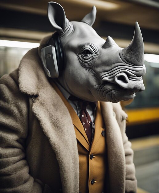 Foto retrato de rinoceronte à moda