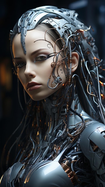 Retrato de robô antropomórfico de menina ciborgue robô humanoide tecnologia futurista avançada