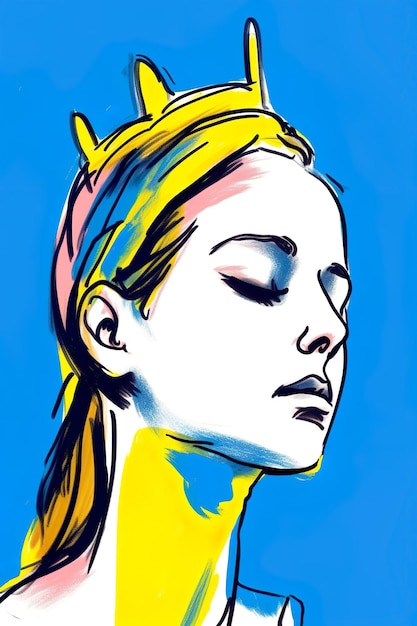 Retrato de rosto de mulher abstrata com tema de cor amarela