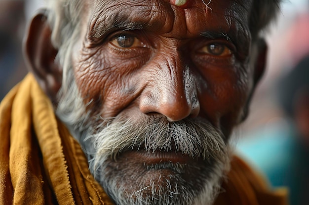 Retrato de rosto de perto de um homem indiano idoso