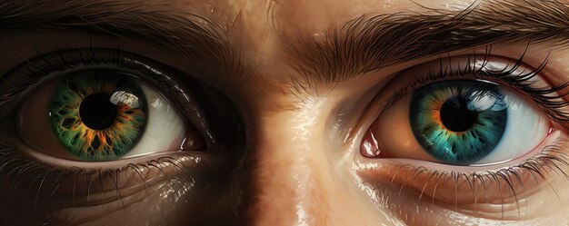 Retrato de ser humano com diferentes cores de olhos panorama Generative Ai