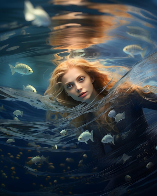 Retrato de sirene de fantasia subaquática