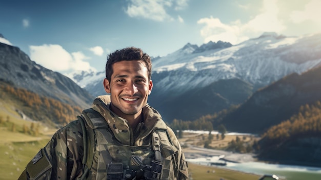 Retrato de soldado americano olhando para a câmera