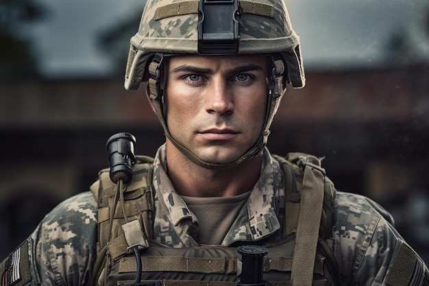 Retrato de soldado masculino americano Generative Ai