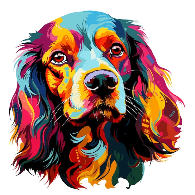 Retrato de spaniel colorido em estilo pop art vetorial