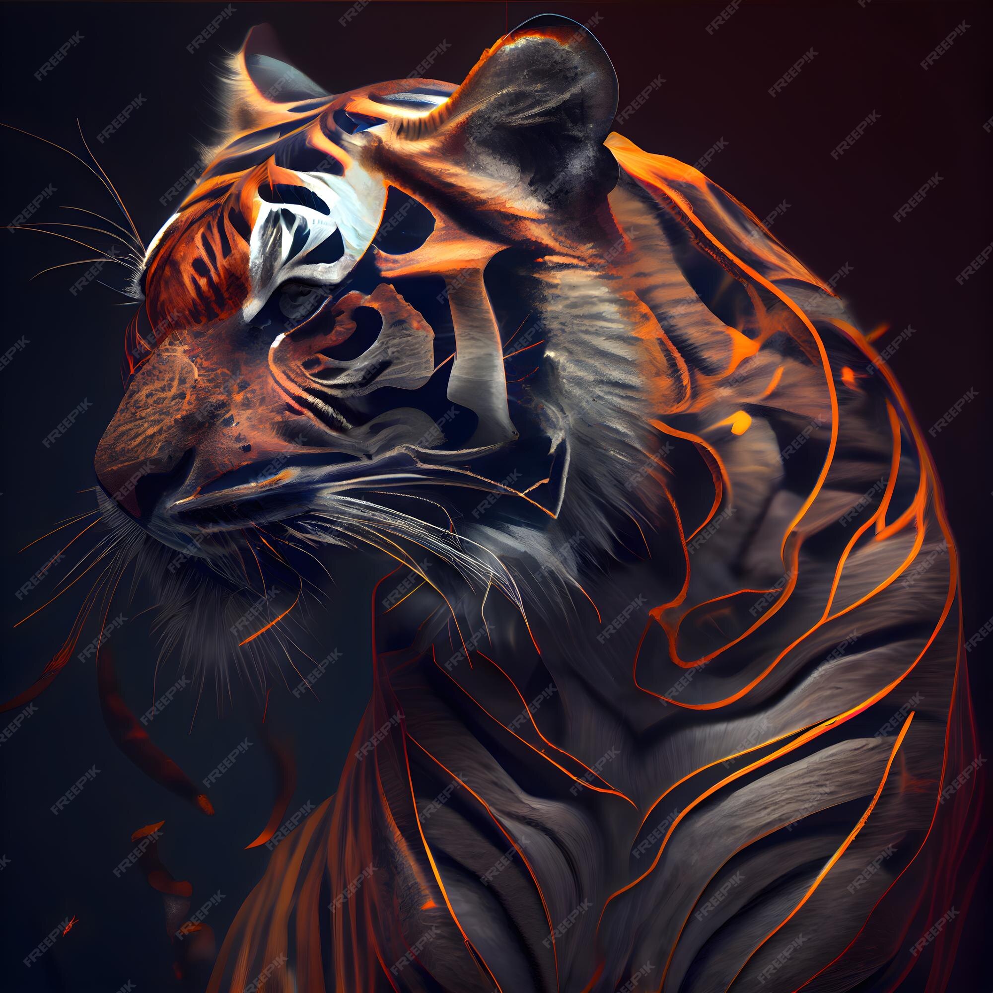 Ilustração raster de renderização 3d de predador de tigre closeup