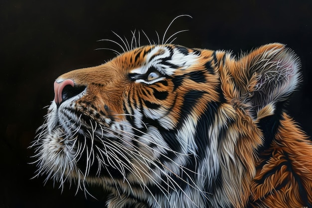 Retrato de tigre com fundo escuro conceito de conservação e vida selvagem