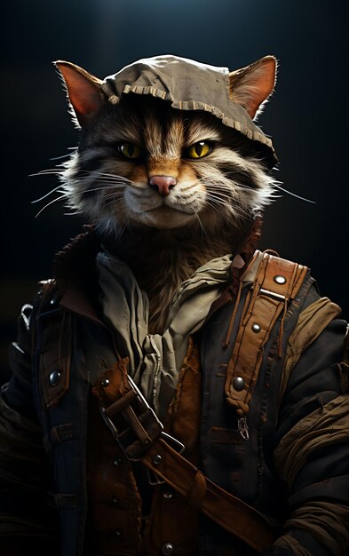 Retrato de Tigre da Tasmânia Pirata à risca Traje de foragido Rastreio de olho Ferrugem Coleções de artes animais