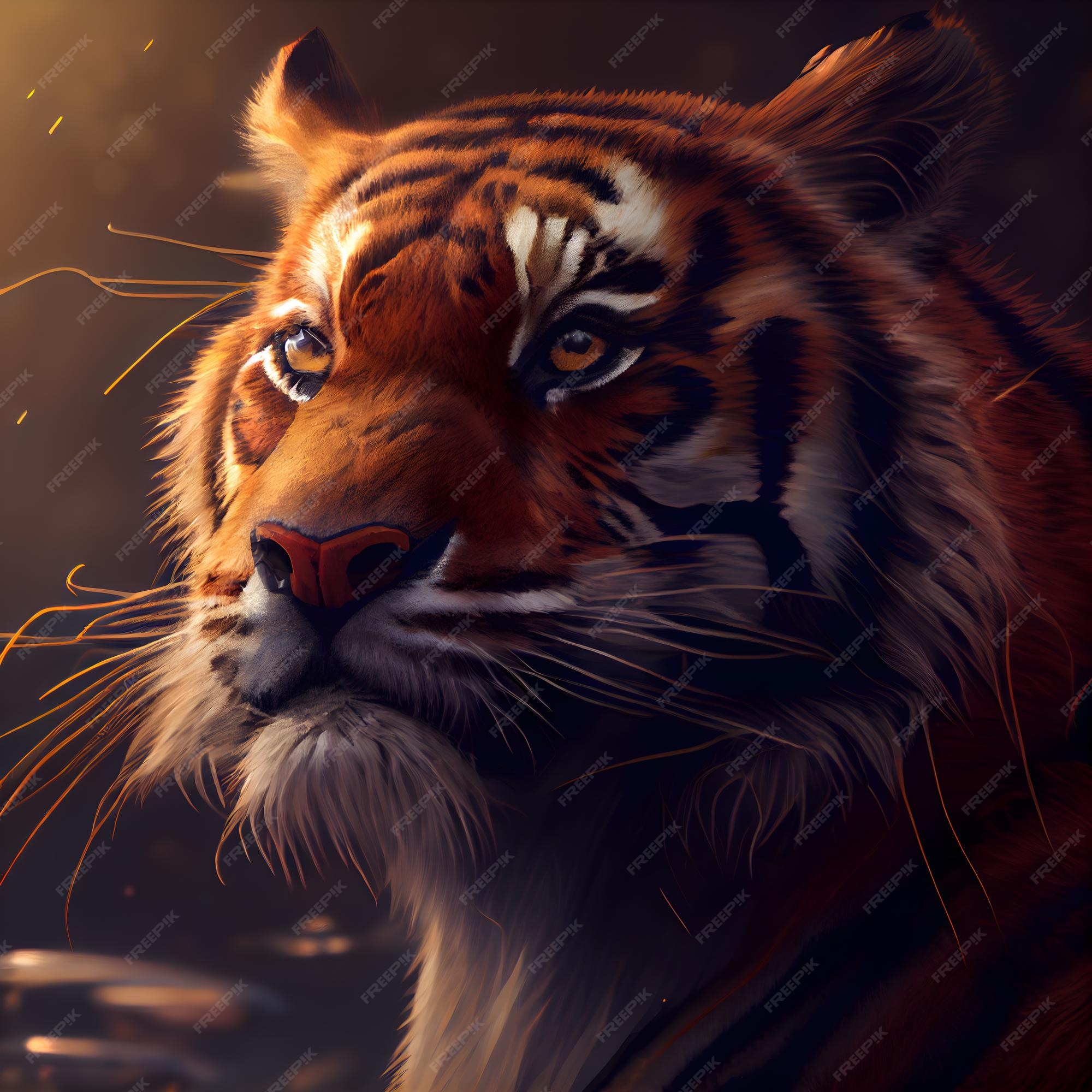 tigre dentro a escuro. 3d Renderização, 3d ilustração., ai