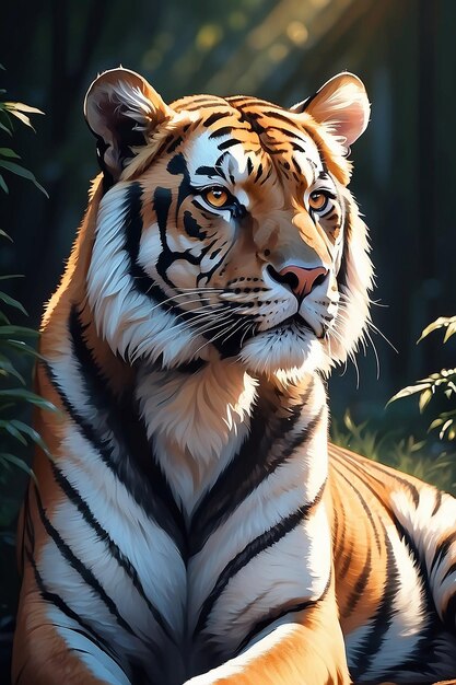 Retrato de tigre no sol da manhã na natureza generativo ai