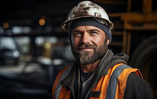 Retrato de trabalhador barbudo forte e determinado generativo por Ai