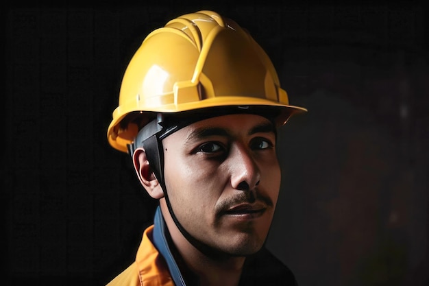 Retrato de trabalhador da construção civil usando capacete de segurança Generative AI