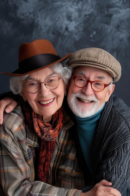 Foto retrato de três felizes amigos seniores no estúdio