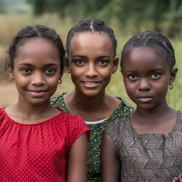 Foto retrato de três meninas do quênia