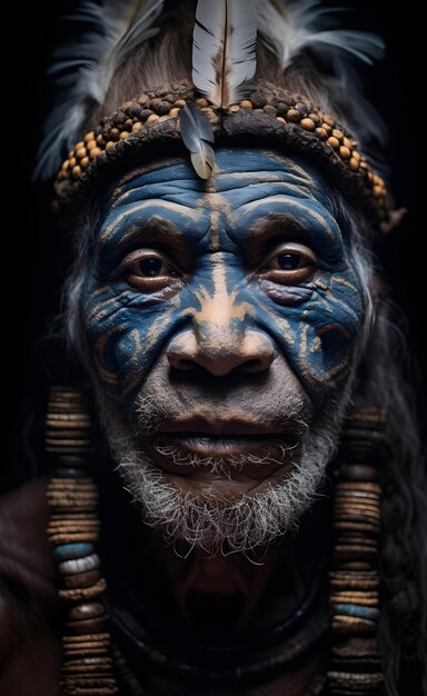 Foto retrato de um aborígene de uma tribo com um chapéu de penas índios americanos américa do sul