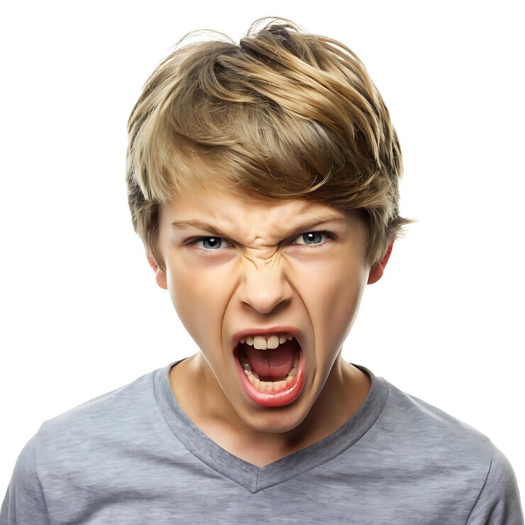 Foto retrato de um adolescente zangado