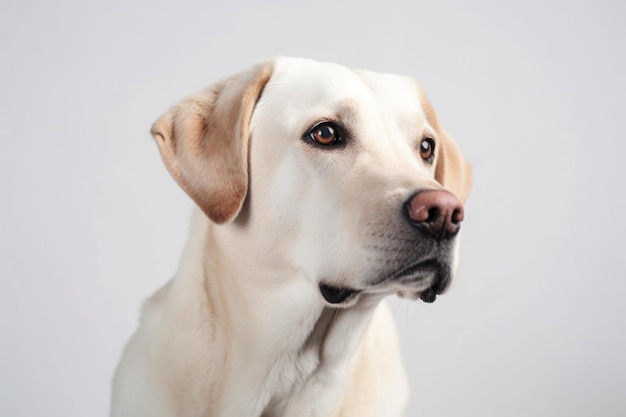 Retrato de um adorável labrador retriever posando isolado em fundo branco de estúdio conceito de movimento ação dinâmica de amor de animal de estimação