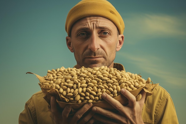 Retrato de um agricultor com soja generativa por Ai