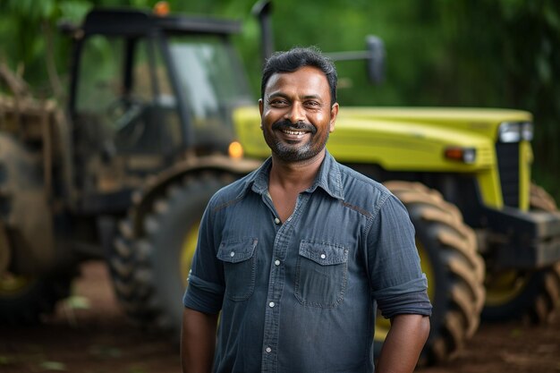 Retrato de um agricultor sorridente e confiante em frente à sua colheita Generative, de Ai