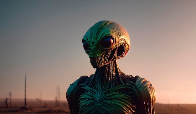 Retrato de um alienígena, um humanoide assustador Generative AI