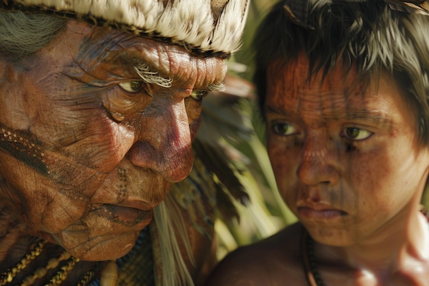 Foto retrato de um ancião tribal compartilhando sabedoria ancestral