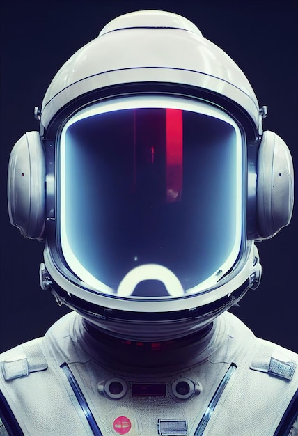 Retrato de um astronauta fictício em luz de neon em um traje espacial. astronauta de alta tecnologia do futuro.