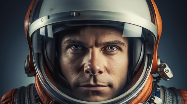 Retrato de um astronauta masculino em um traje espacial protetor