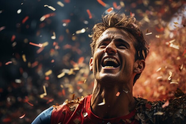 Foto retrato de um atleta feliz que se tornou campeão