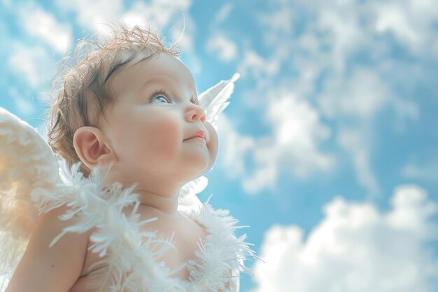 Foto retrato de um bebê anjo no céu