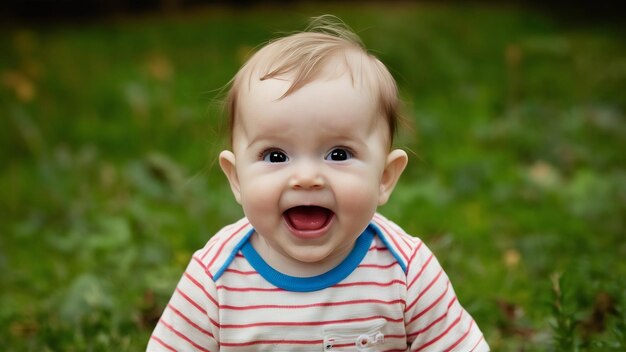 Foto retrato de um bebê bonito fazendo uma cara engraçada questionável