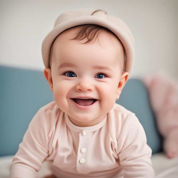 Foto retrato de um bebê bonito sorrindo lindamente