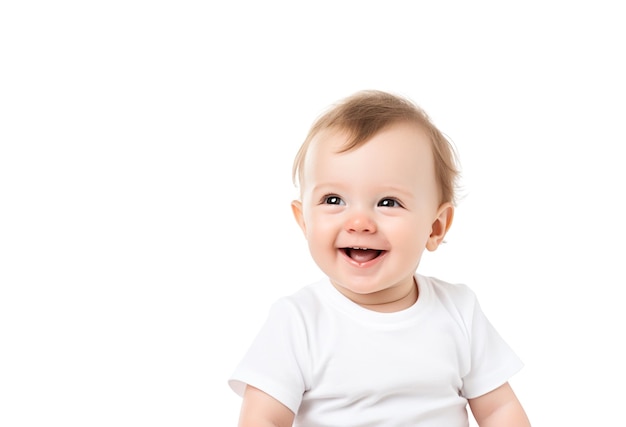 Foto retrato de um bebê sorrindo em fundo branco