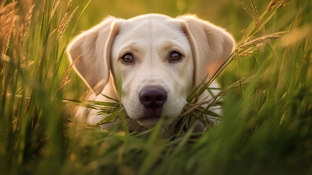 retrato de um belo cão no campo AI gerador AI gerado