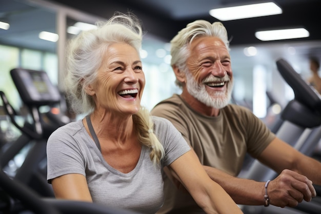 Retrato de um belo casal idoso e desportivo a exercitar-se no ginásio Estilo de vida saudável