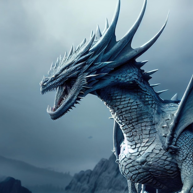 Retrato de um belo e formidável dragão lendário Imagem de um antigo dragão
