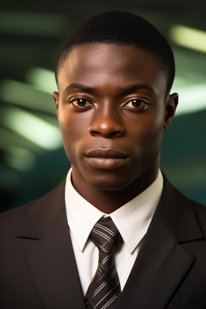 Retrato de um belo jovem empresário afro-americano vestindo terno