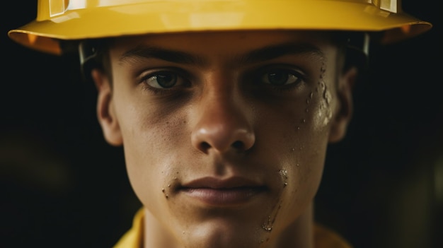 Foto retrato de um bombeiro em um capacete protetor ai gerador ai gerado