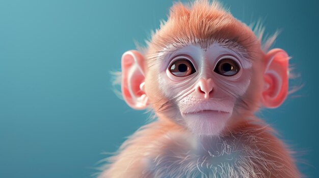 Retrato de um bonito macaco em um fundo azul Closeup