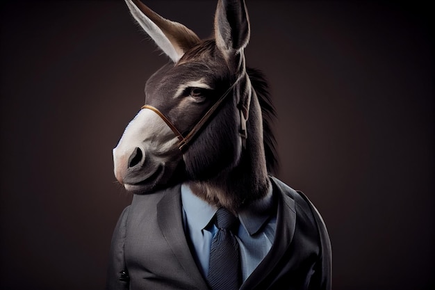 Retrato de um burro vestido com um traje formal de negócios generative ai