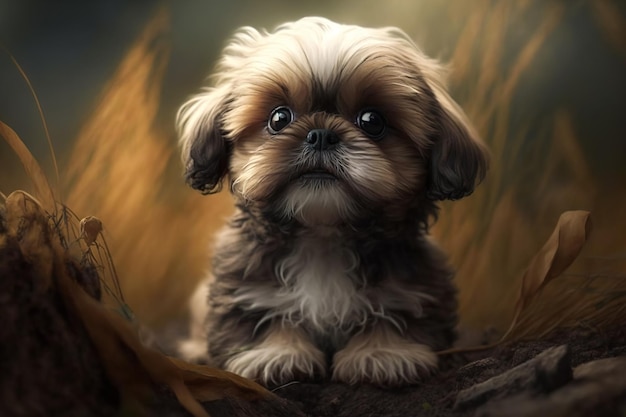 Retrato de um cachorrinho fofo em um fundo escuro Generative ai