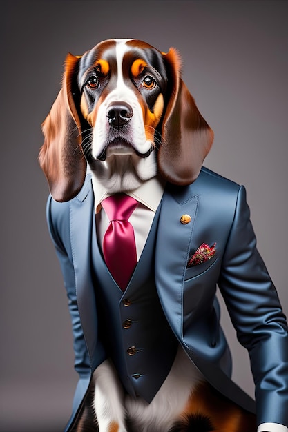 Retrato de um cachorro cocker spaniel vestido com um terno formal Retrato de animal de estimação em roupas