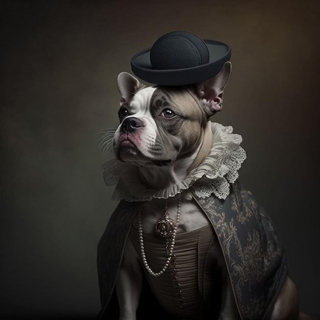 Retrato de um cachorro com roupas renascentistas