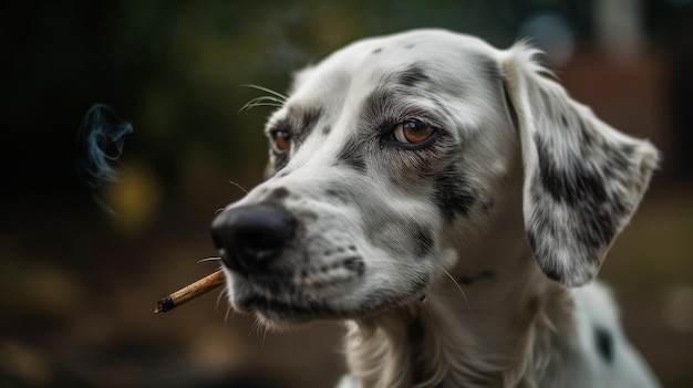 Retrato de um cachorro com um cigarro Generative AI