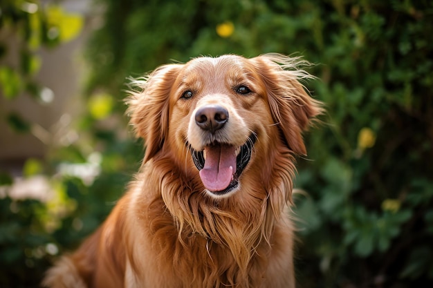 Retrato de um cachorro feliz em Sunny Yard