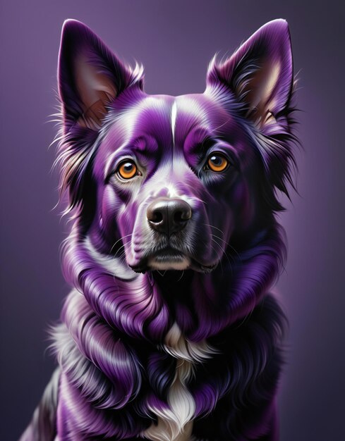 Retrato de um cão com um fundo roxo